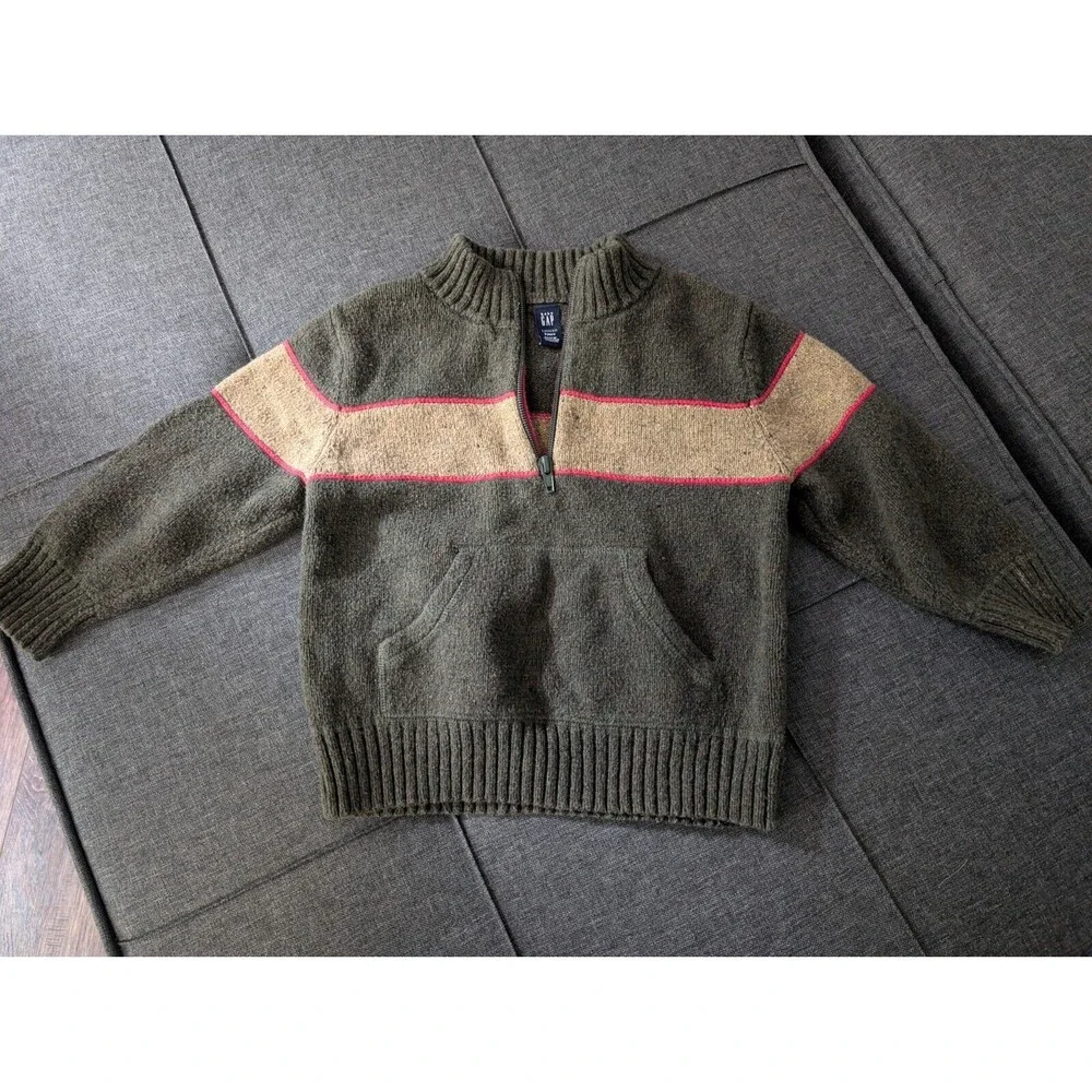 GAP Toddler Half Zip Sweater Wool Blend Olive Green Size 3T Toddler